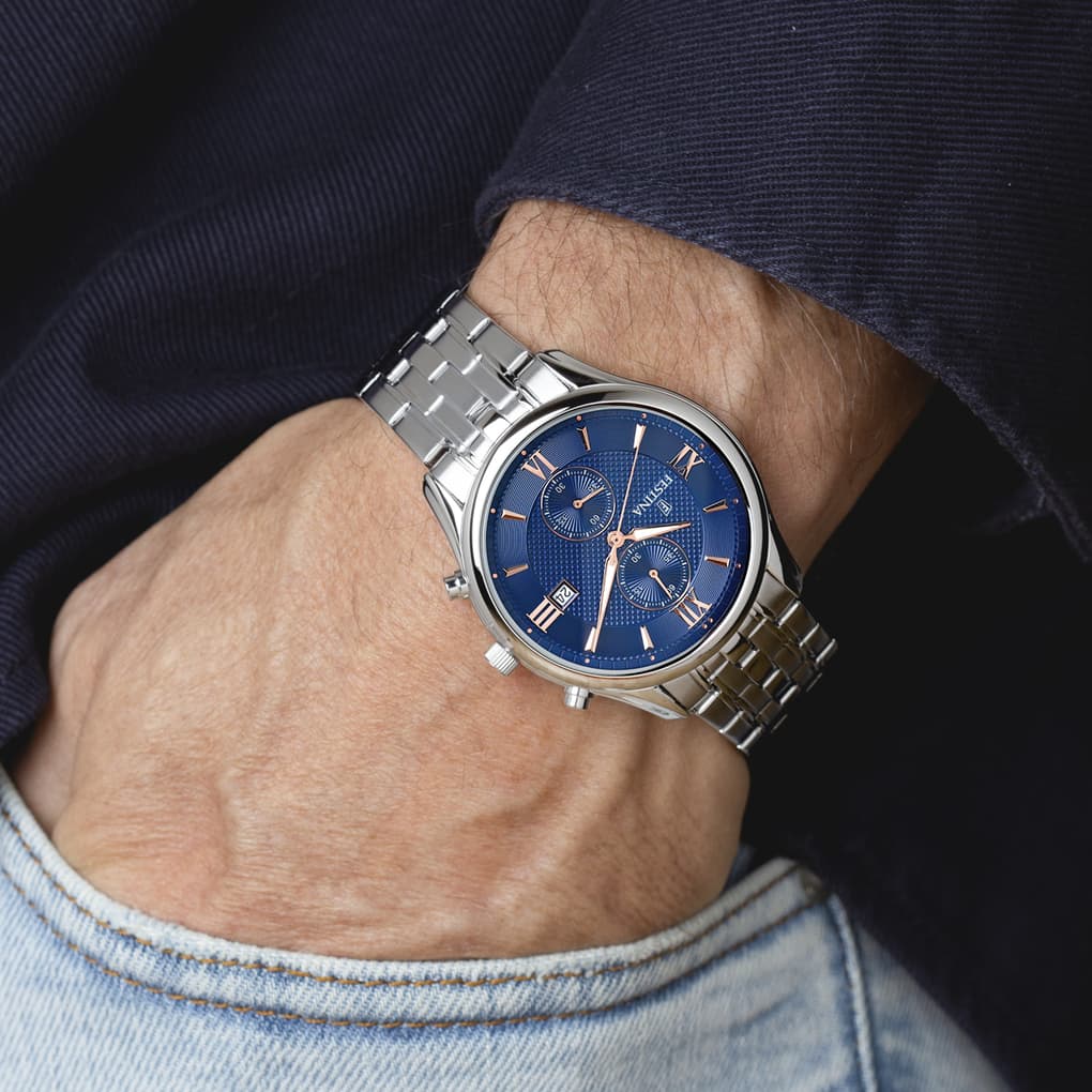 Montre Festina Chronograph F6854/6 Bleu, Bracelet Acier, Homme