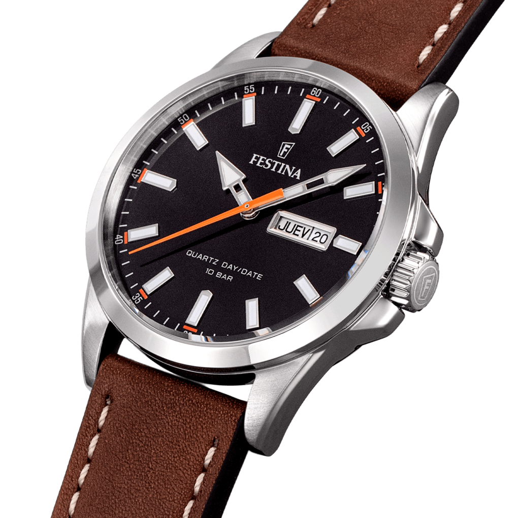 Montre Festina Classics F20358/2 Noir, Bracelet Cuir, Homme