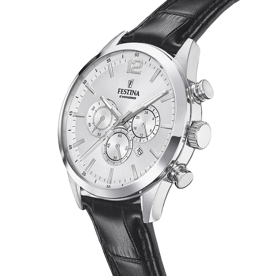 Montre Festina Chronograph F20542/1 Gris, Bracelet Cuir, Homme