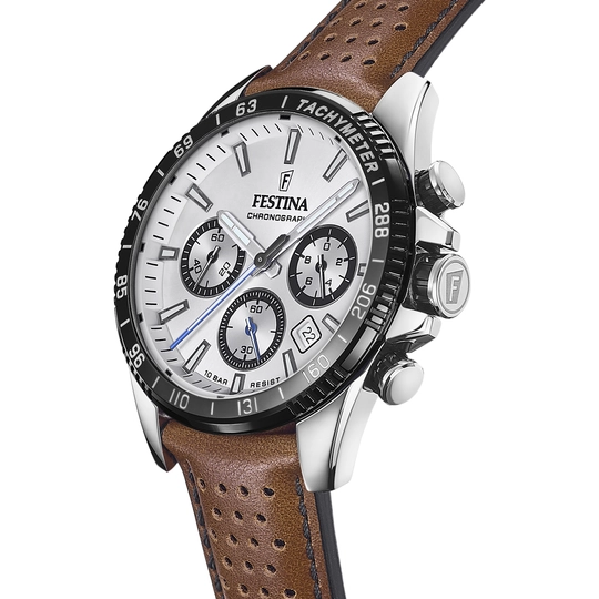 Montre Festina Chronograph F20561/1 Gris, Bracelet Cuir, Homme