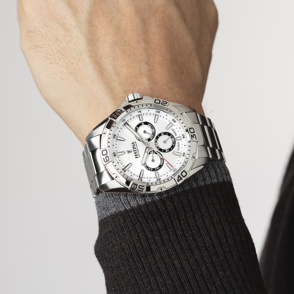 Montre Festina Multifonction F20623/1 Blanc, Bracelet Acier, Homme