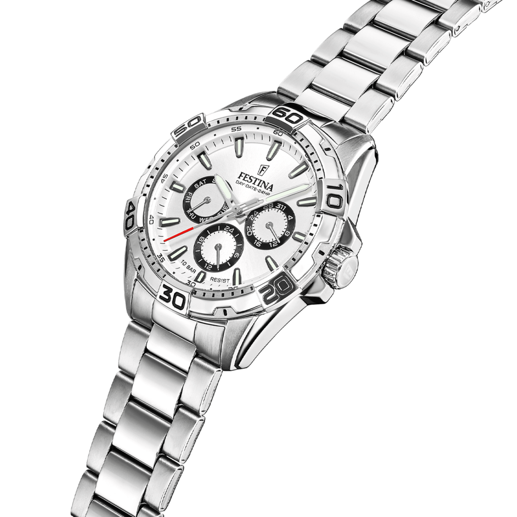 Montre Festina Multifonction F20623/1 Blanc, Bracelet Acier, Homme