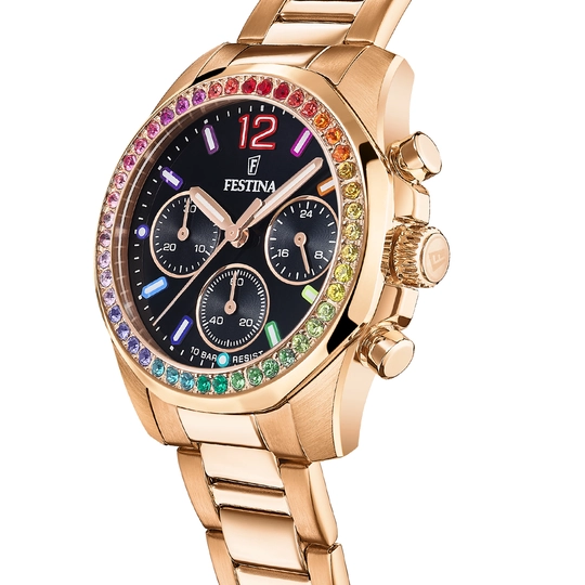 Montre Festina rainbow F20639/3 Noir, Bracelet Acier, Femme