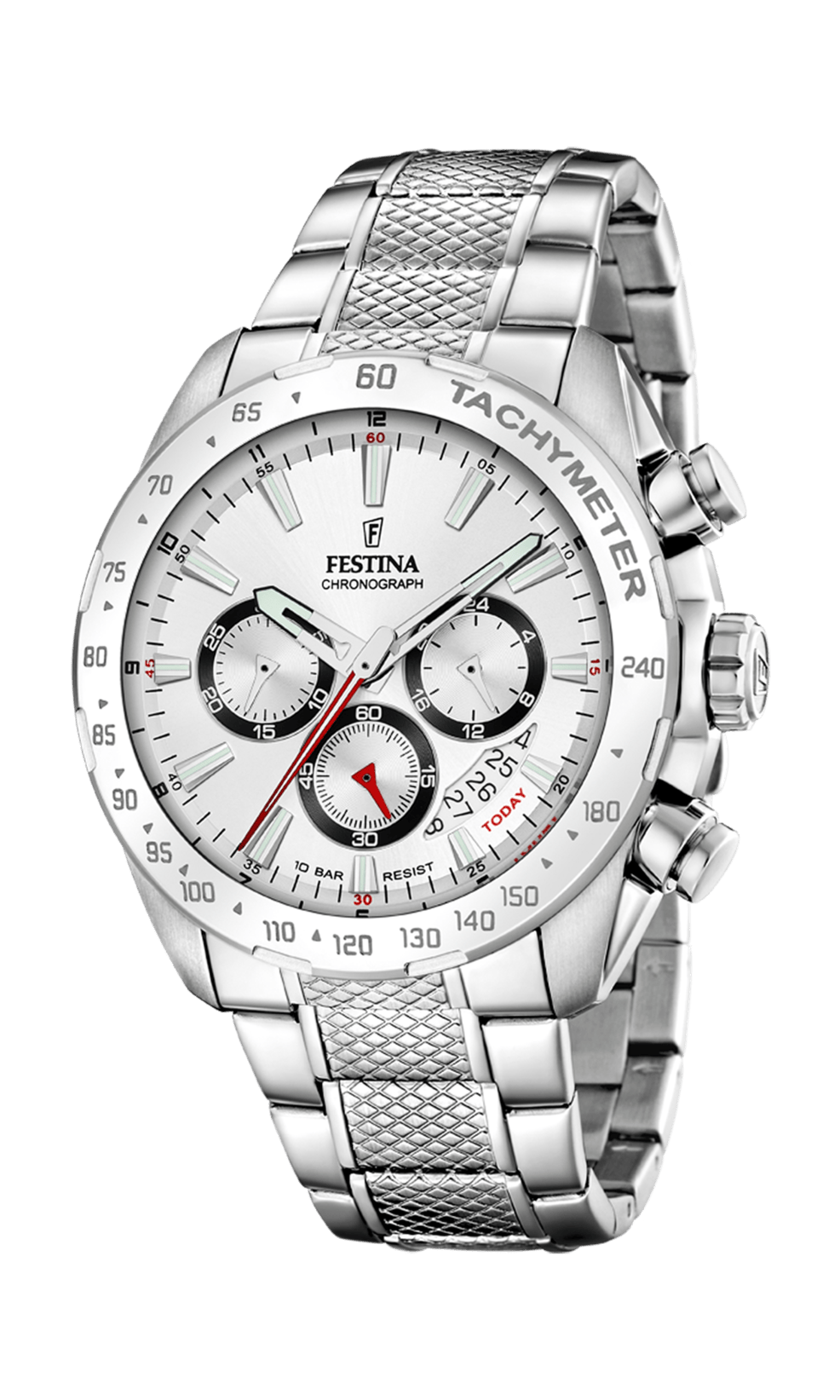 Montre Festina Chronograph F20668/1 Blanc, Bracelet Acier, Homme