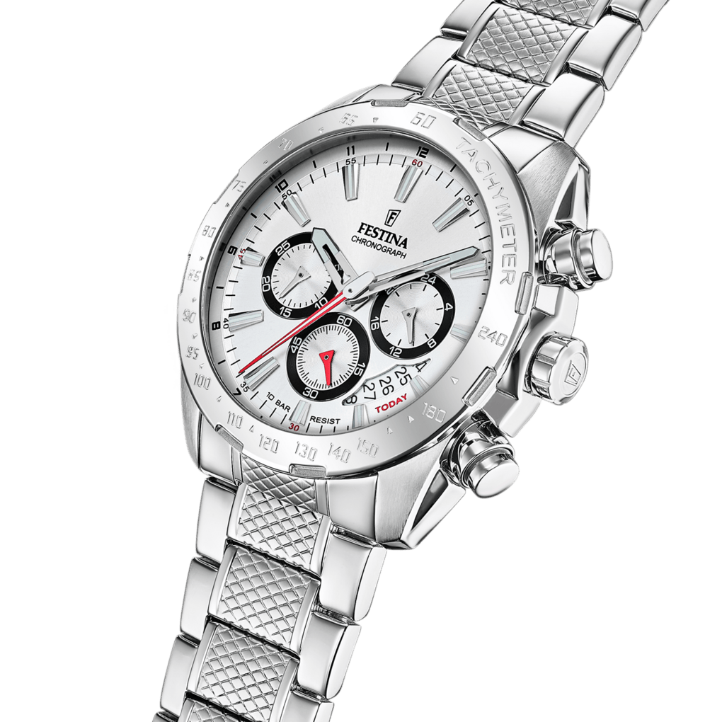 Montre Festina Chronograph F20668/1 Blanc, Bracelet Acier, Homme